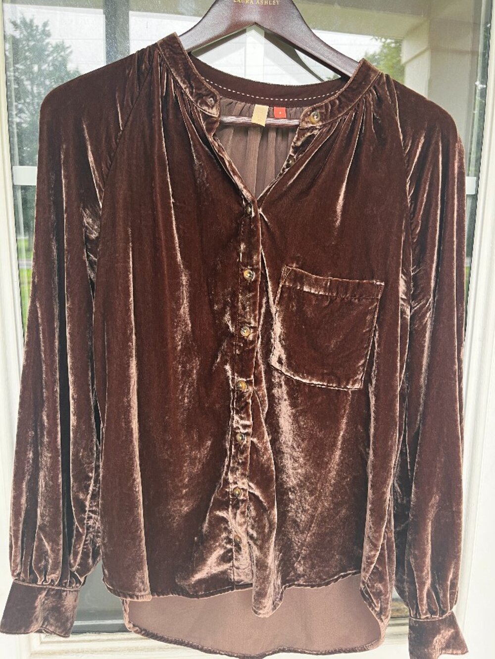 Anthropologie Pilcro Brown Velvet Femme Buttondown Shirt- Size Small